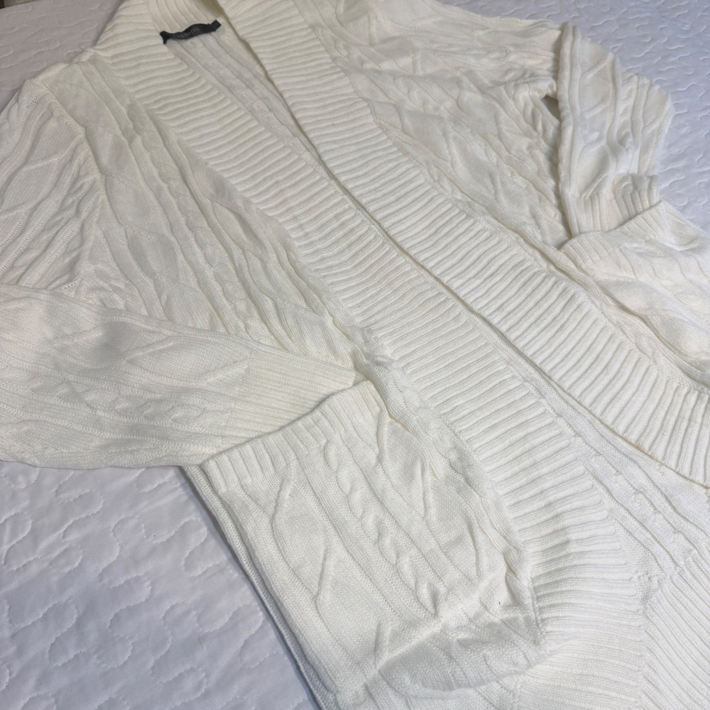 Women L Cardigan Cable Knit Open Front Pockets Longline Sweater GRANDMACORE